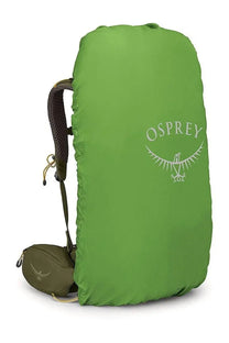 Bright green osprey unisex zaino kestrel backpack rain cover with white embroidered logo on the back side