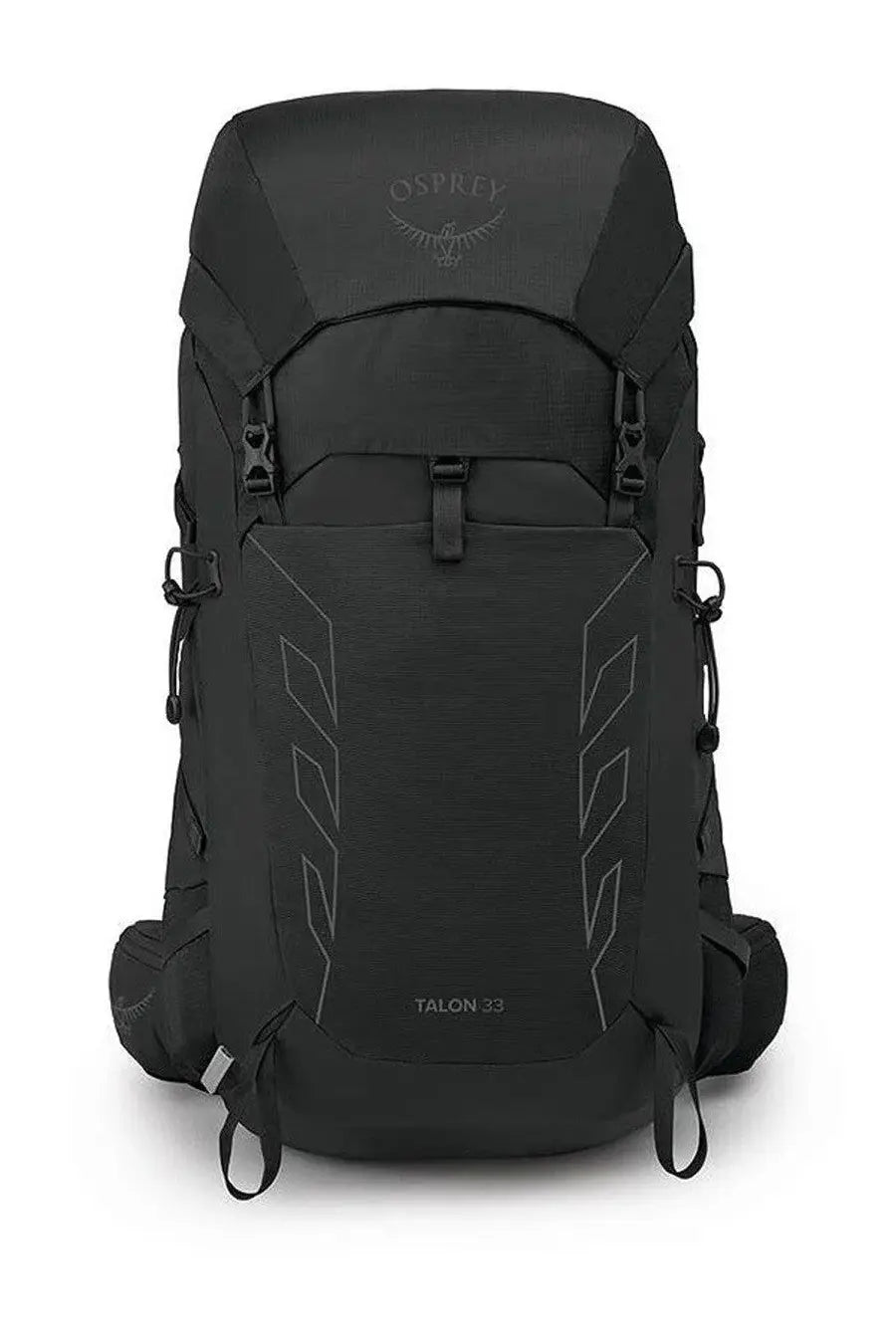 Osprey unisex zaino talon black backpack with subtle gray geometric stitching details shown from the back side