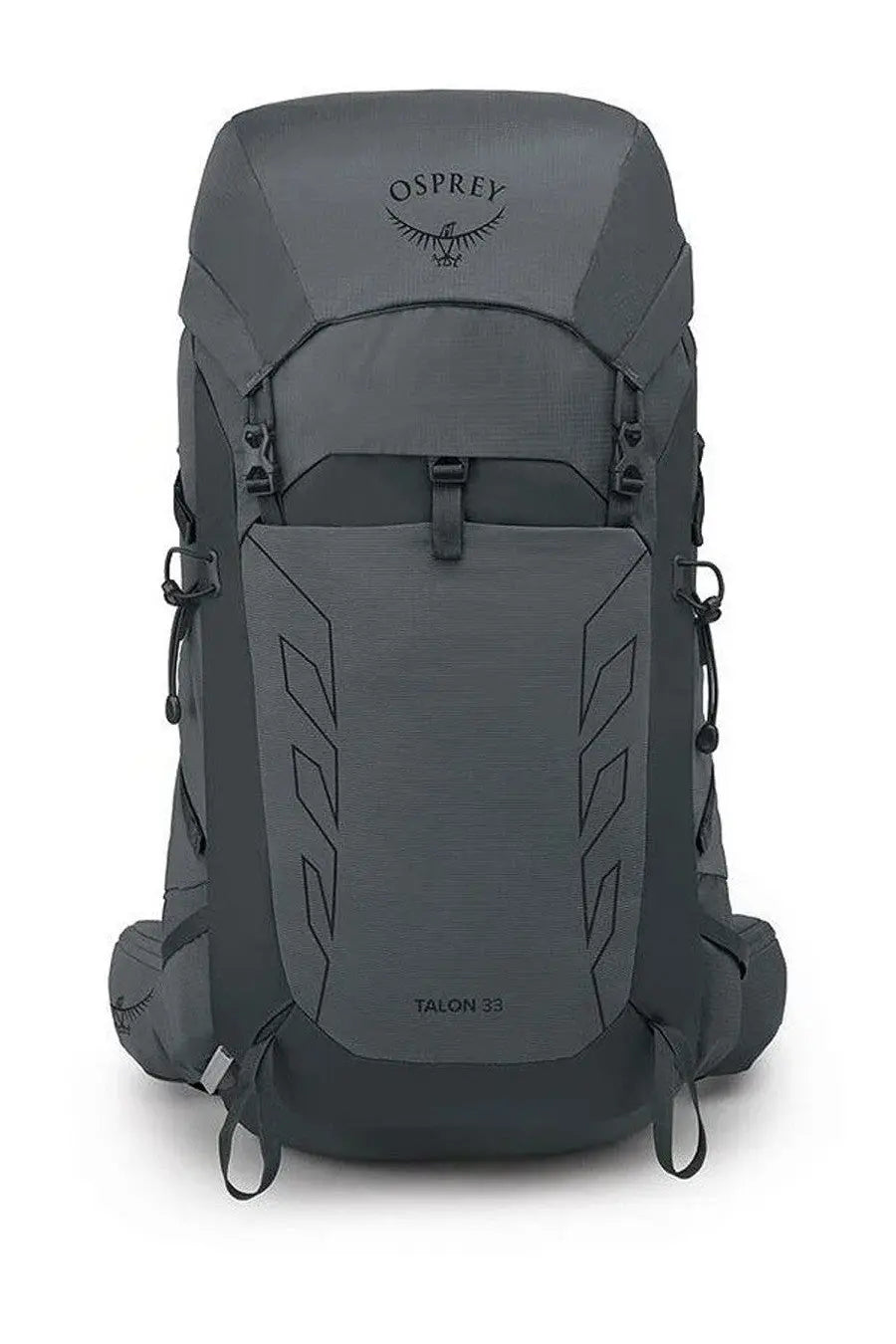 Dark gray osprey unisex talon 33 backpack with sleek durable design and subtle geometric front panel patterns