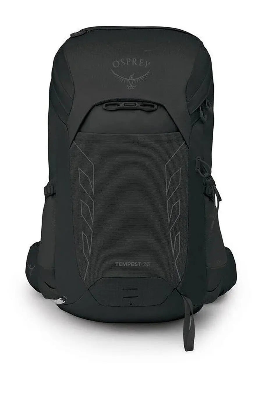 Black osprey tempest 26 backpack with subtle gray geometric stitching and a sleek, modern design for unisex use