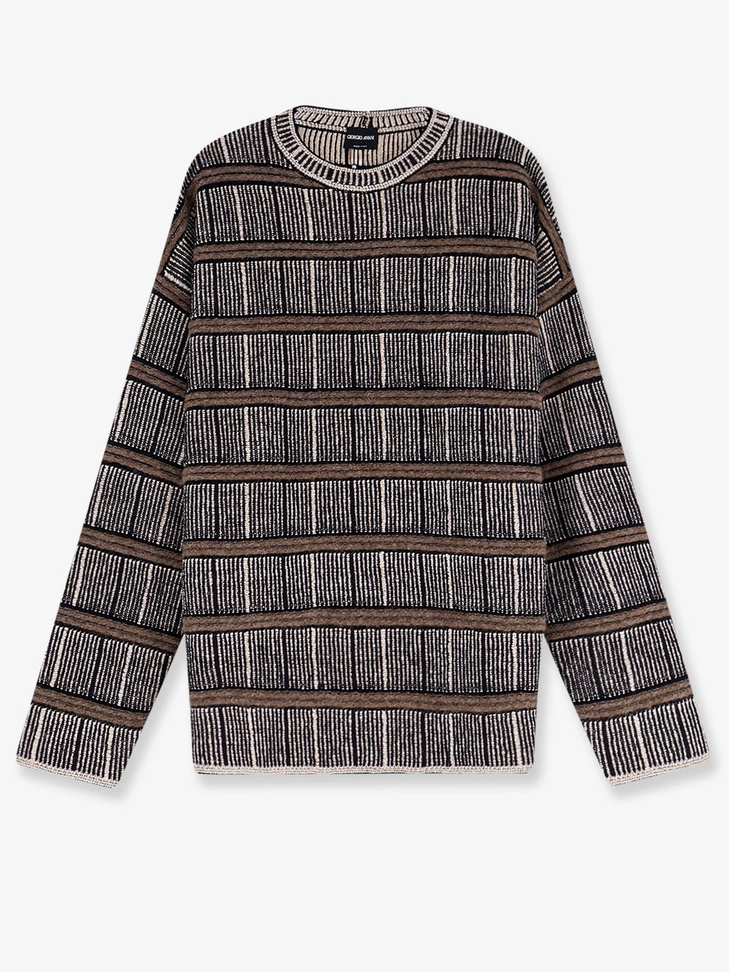 Giorgio Armani Men's Over Striped Virgin Wool and Silk Sweater Black