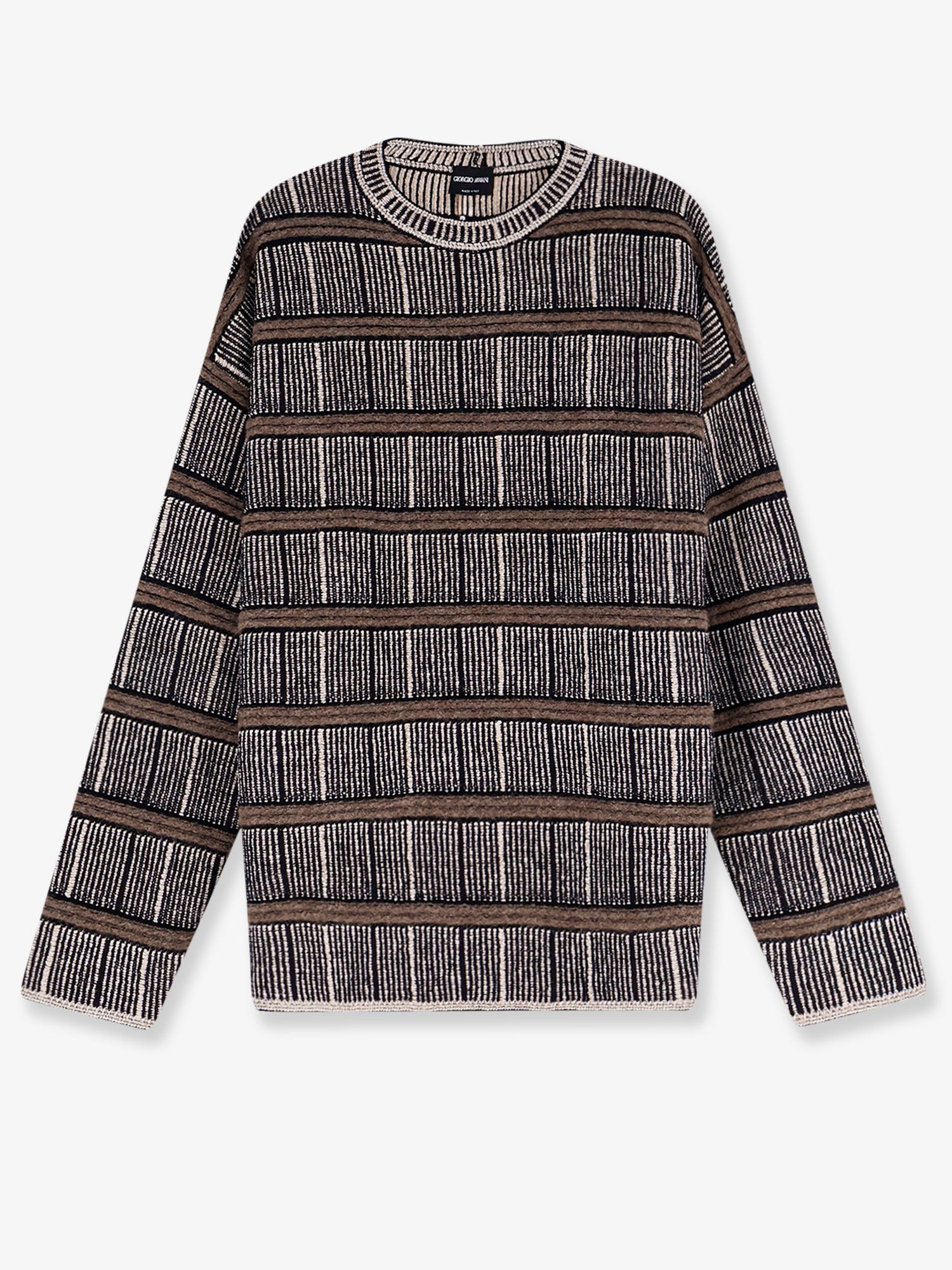 Giorgio Armani Men's Over Striped Virgin Wool and Silk Sweater Black
