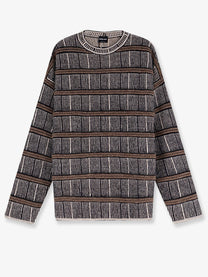 Giorgio Armani Men's Over Striped Virgin Wool and Silk Sweater Black