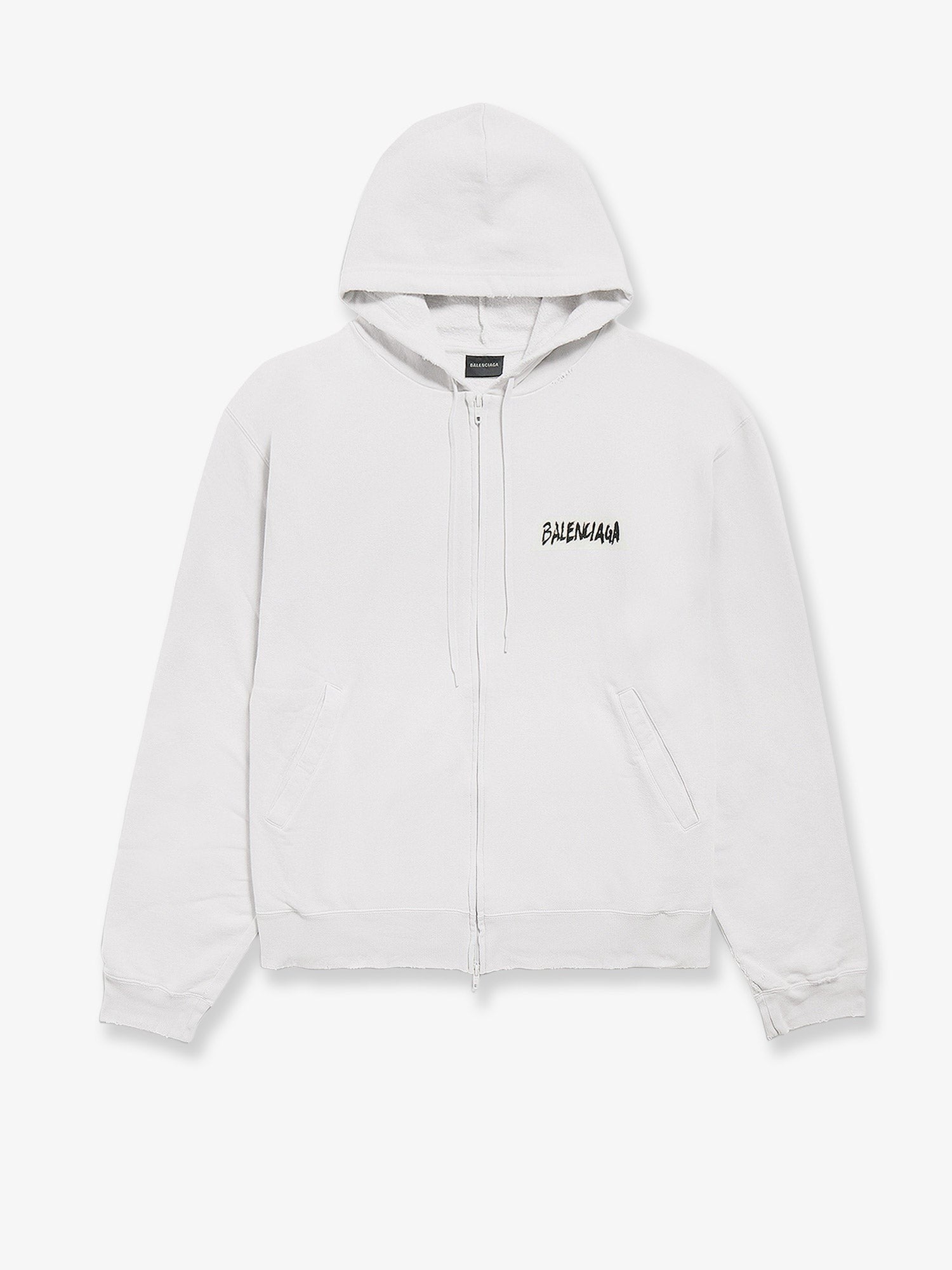 Balenciaga Men's Over Zip up Hoodie Cotton Sweatshirt White