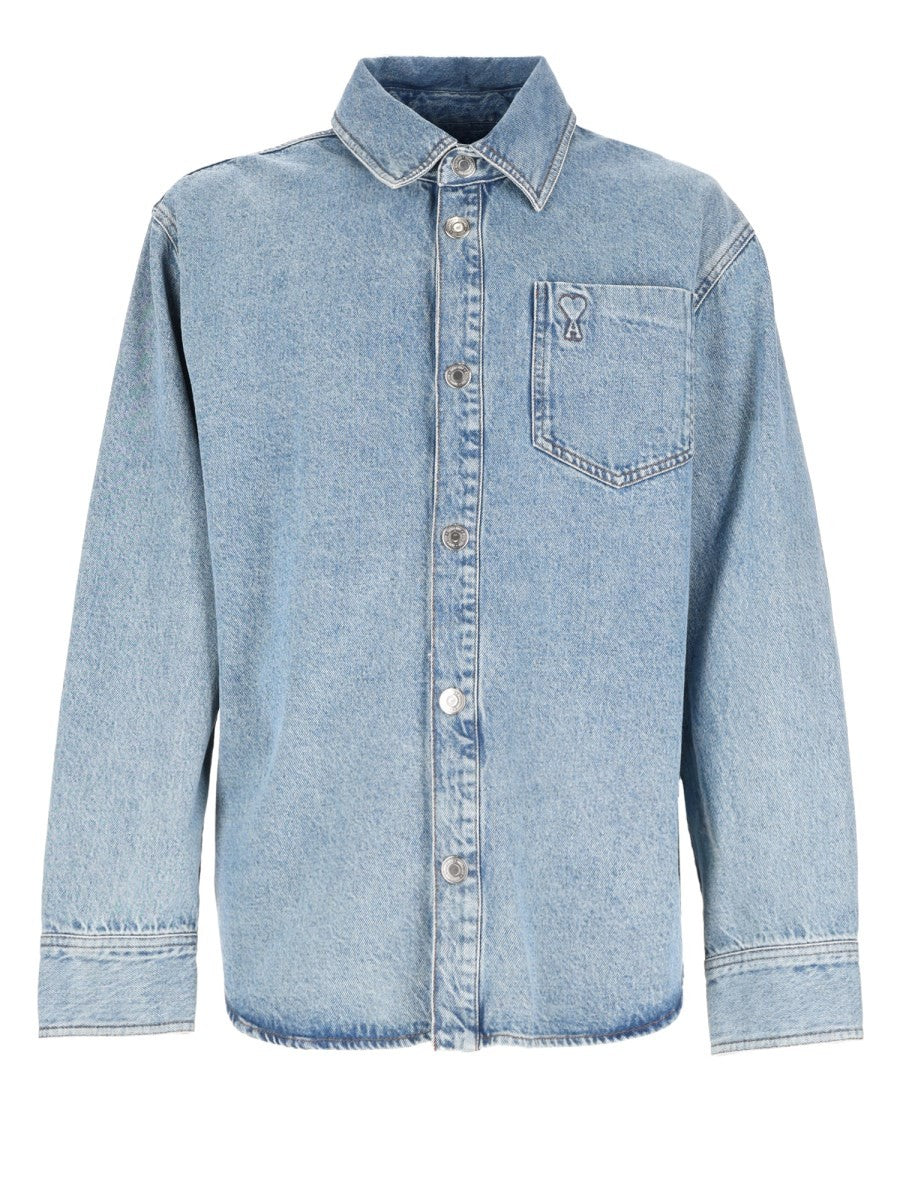 Ami Paris Unisex Overshirt in Denim Blue