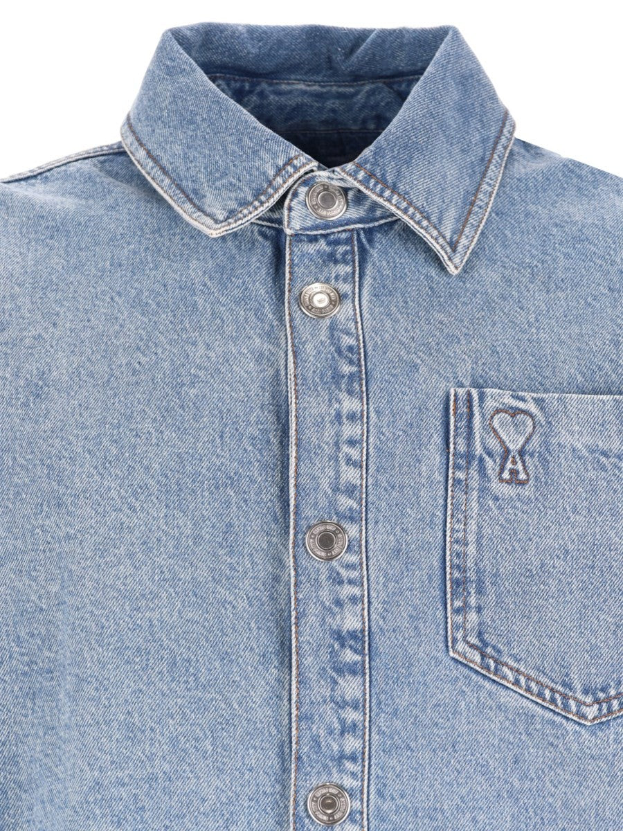 Ami Paris Unisex Overshirt in Denim Blue, view 3