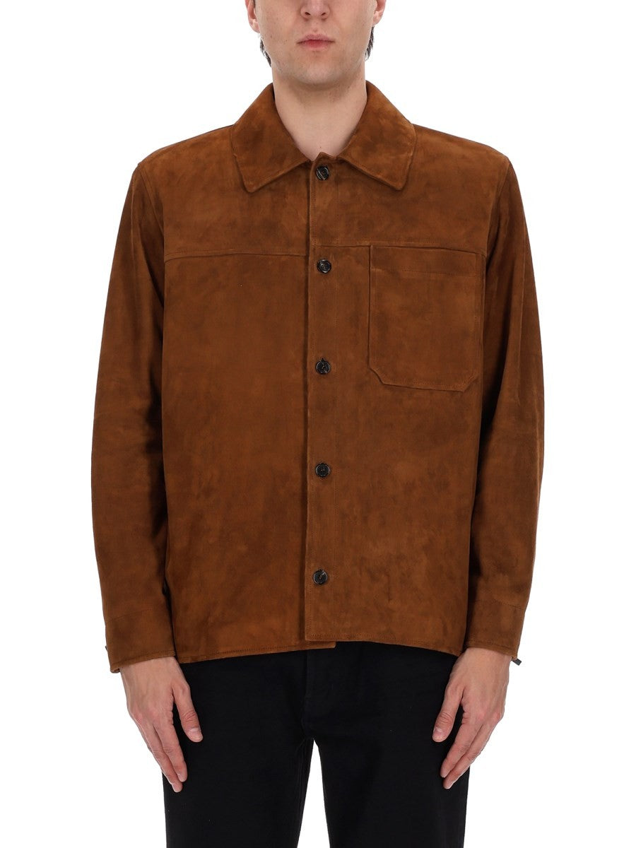 Saint Laurent Men's Overshirt in Suede Brown