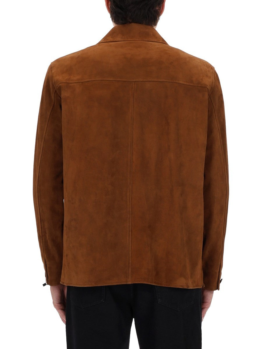 Saint Laurent Men's Overshirt in Suede Brown