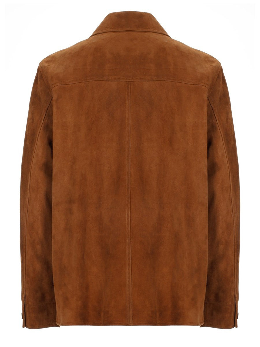 Saint Laurent Men's Overshirt in Suede Brown
