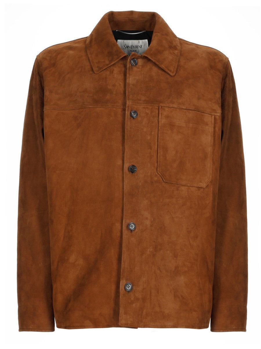 Saint Laurent Men's Overshirt in Suede Brown