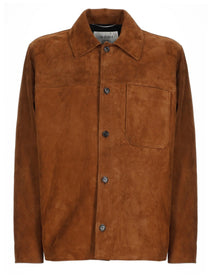 Saint Laurent Men's Overshirt in Suede Brown