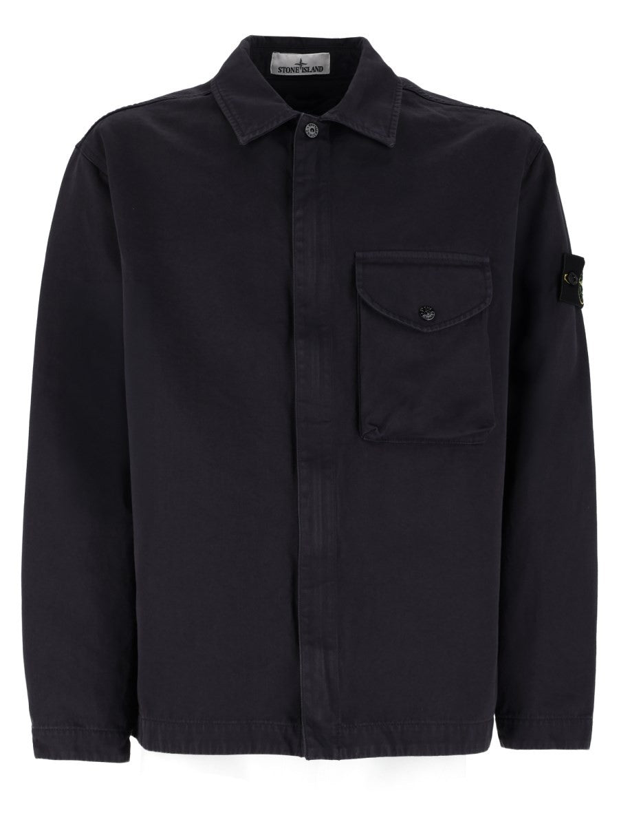 Stone Island Men's Overshirt in Twill DI Cotone Blue