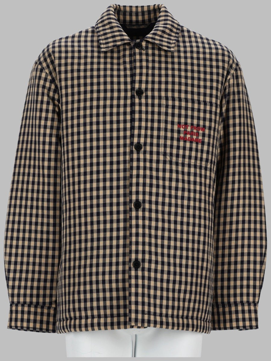 Drôle de Monsieur Men's Overshirt Slogan in Cotone Check Beige