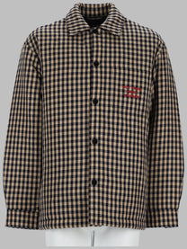 Drôle de Monsieur Men's Overshirt Slogan in Cotone Check Beige