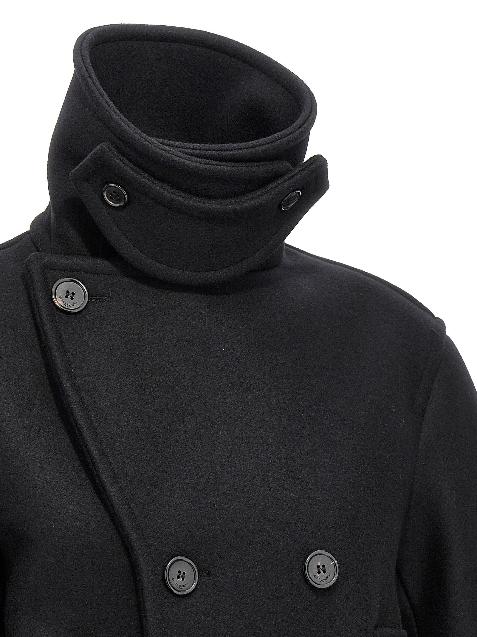 Saint Laurent Oversized Caban Coat Black