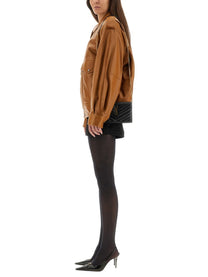 Saint Laurent Women's Oversized Leather Jacket Beige