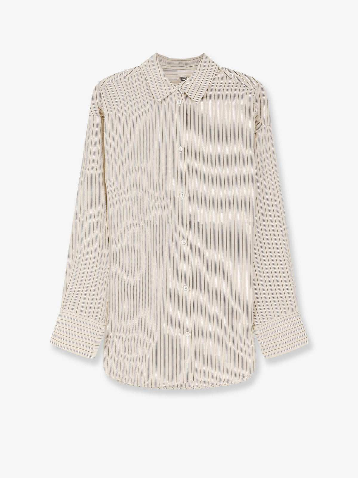 Toteme Women's Oversized Striped Silk Shirt Beige