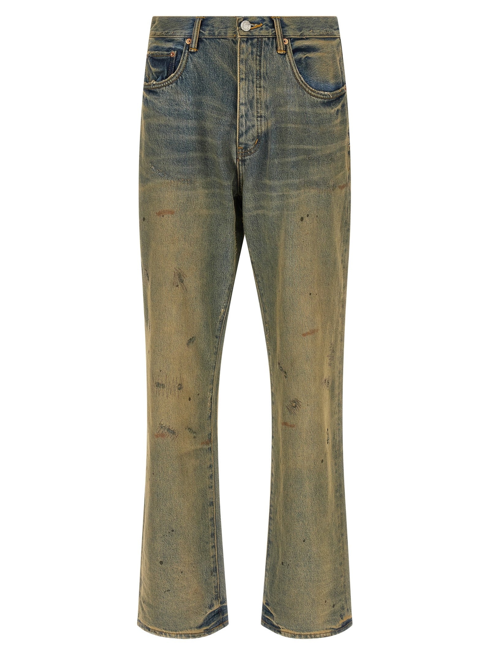 PURPLE BRAND Dirty Oil Repair Jeans Yellow