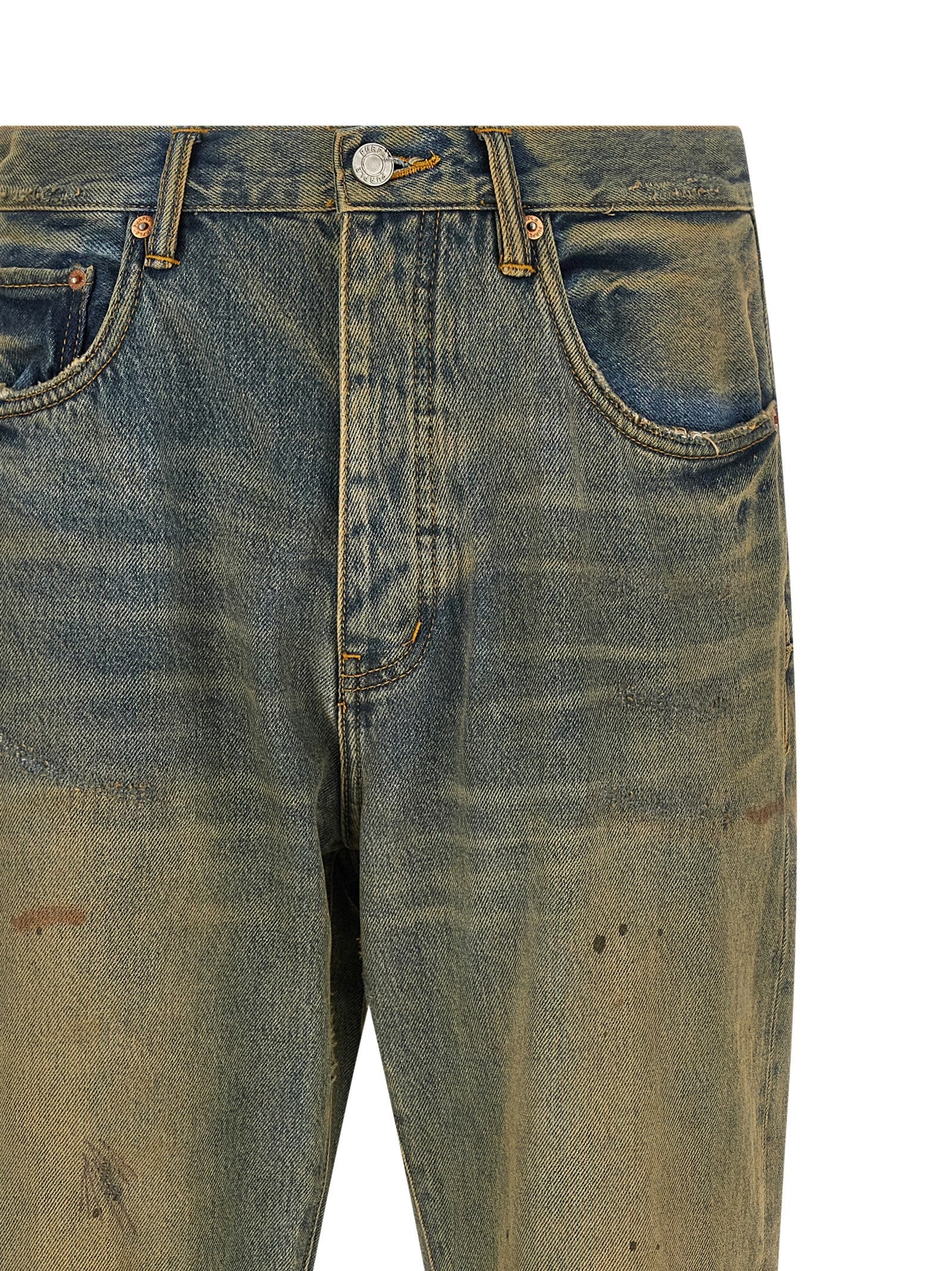 PURPLE BRAND Dirty Oil Repair Jeans Yellow