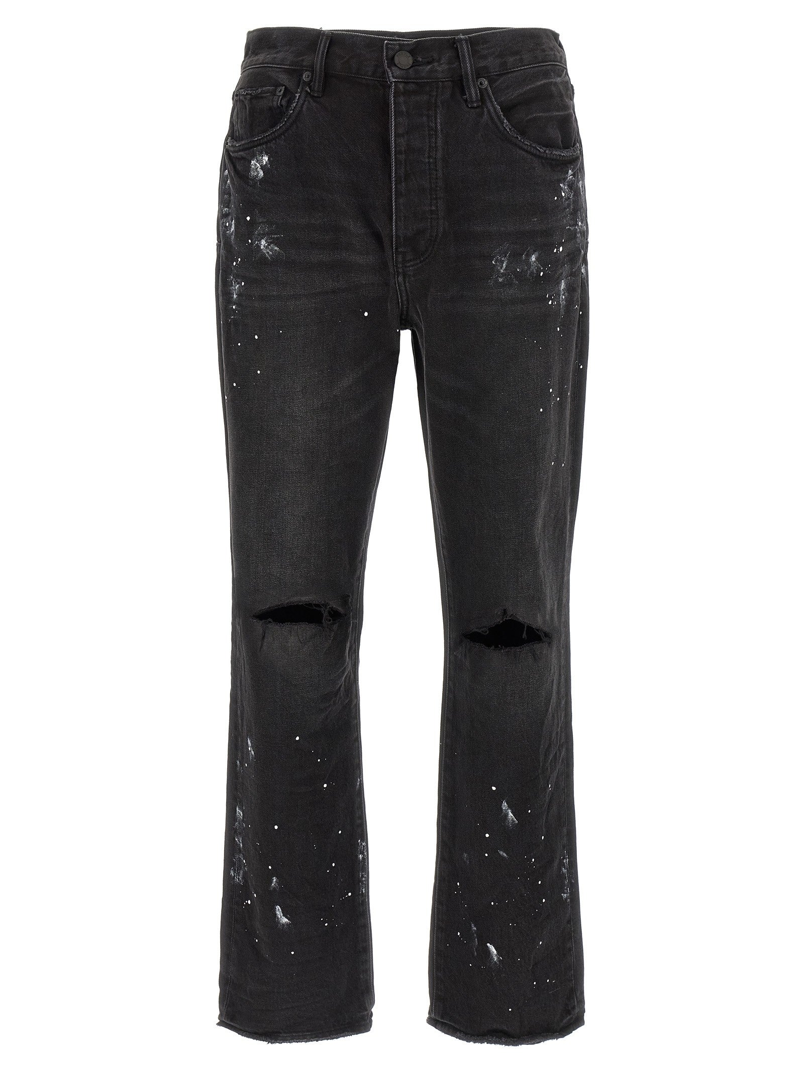 PURPLE BRAND Knee Slit Paint Jeans Black