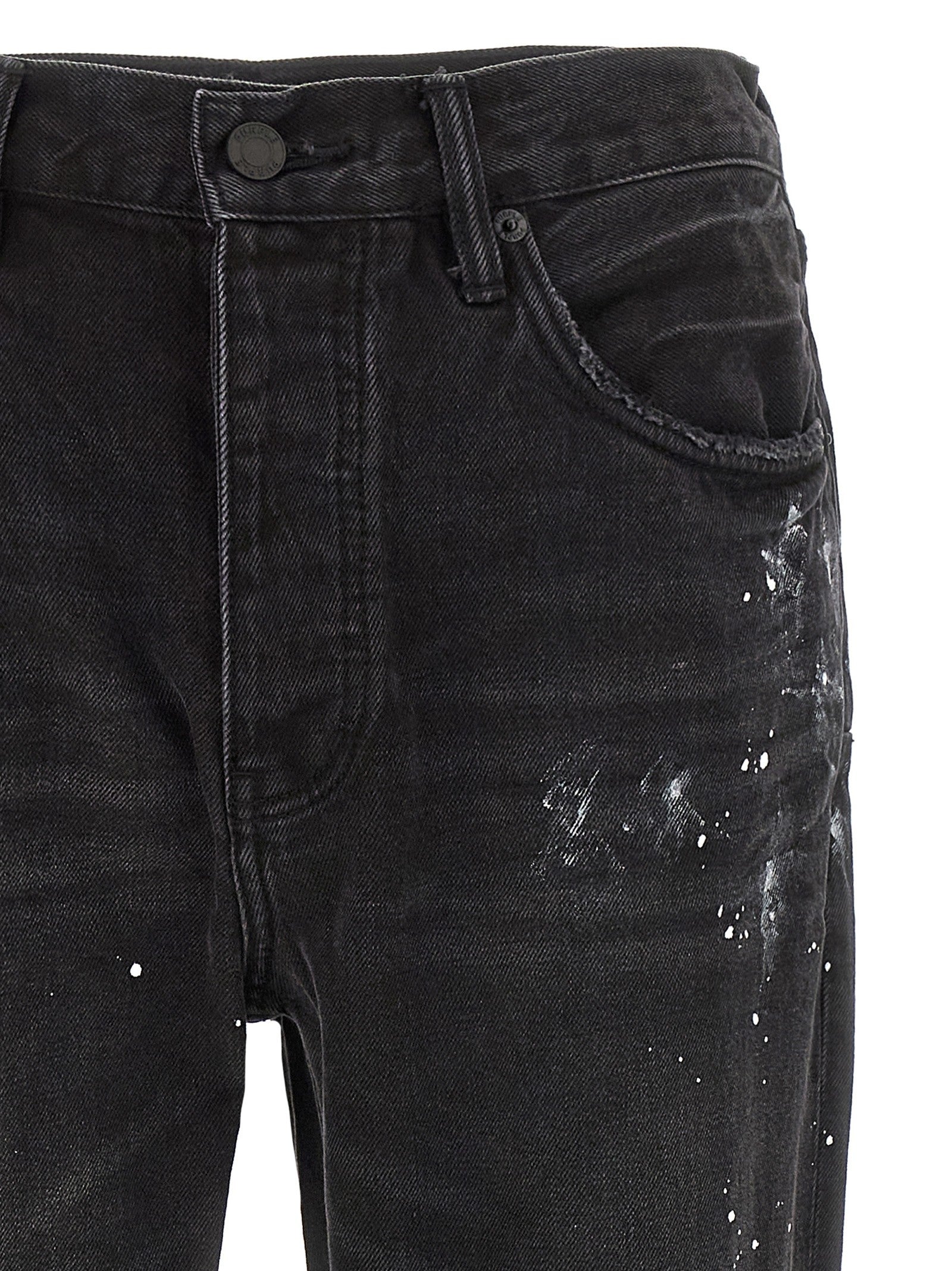 PURPLE BRAND Knee Slit Paint Jeans Black