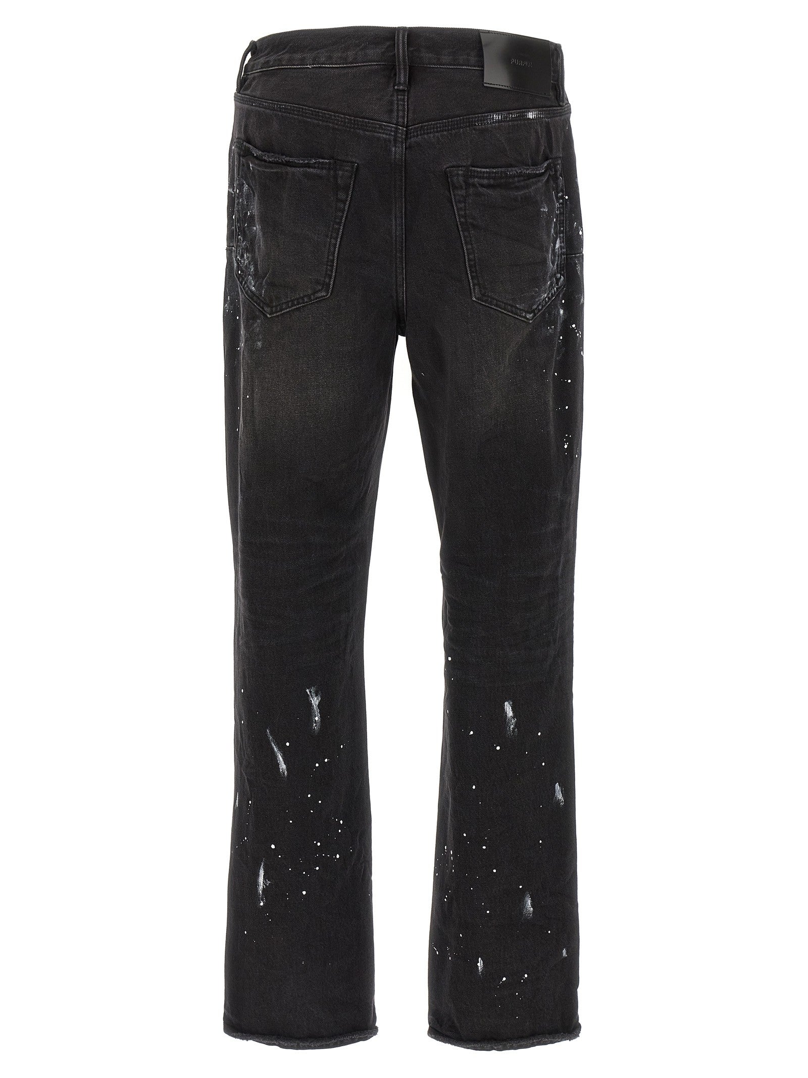 PURPLE BRAND Knee Slit Paint Jeans Black