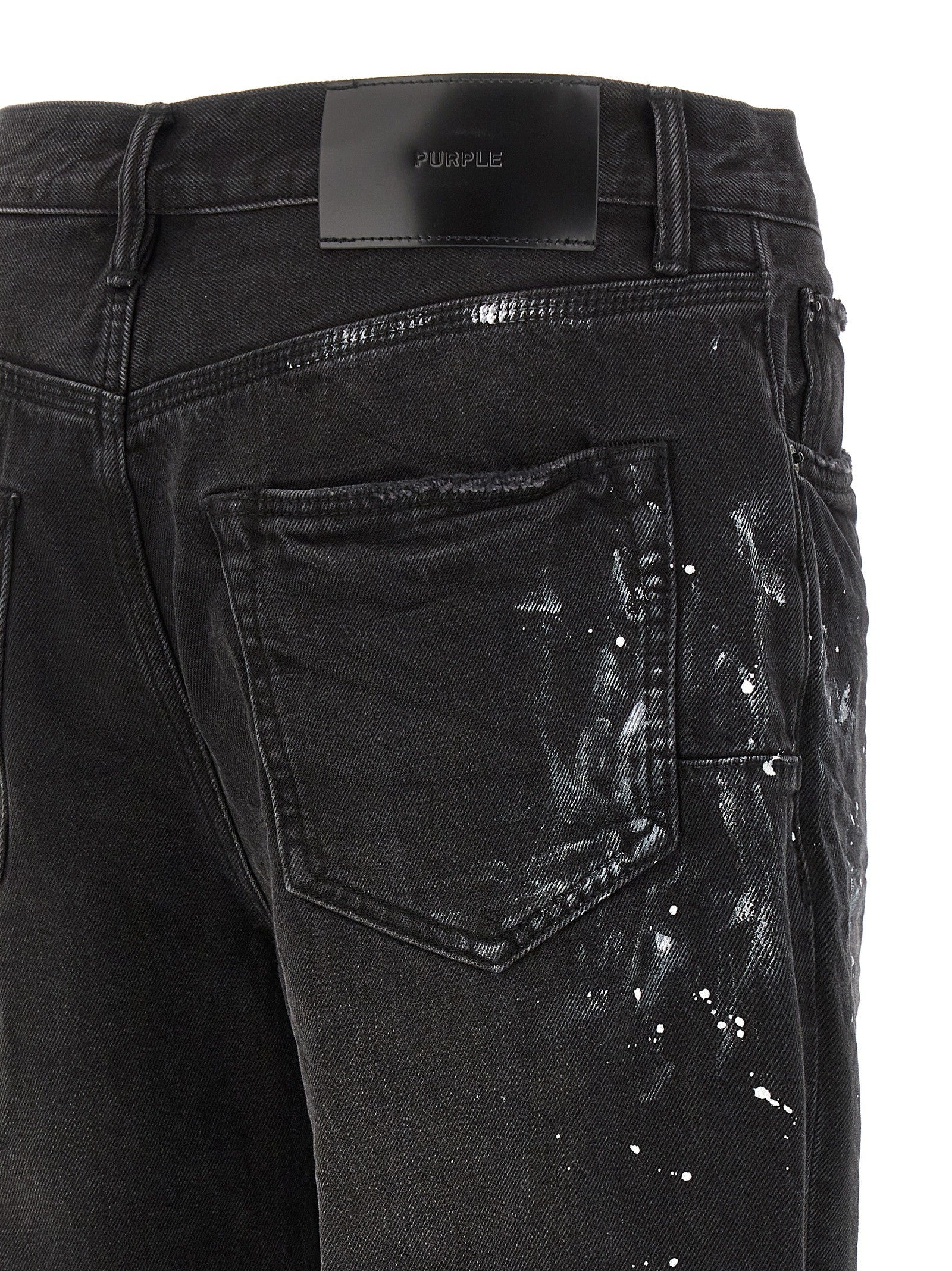 PURPLE BRAND Knee Slit Paint Jeans Black