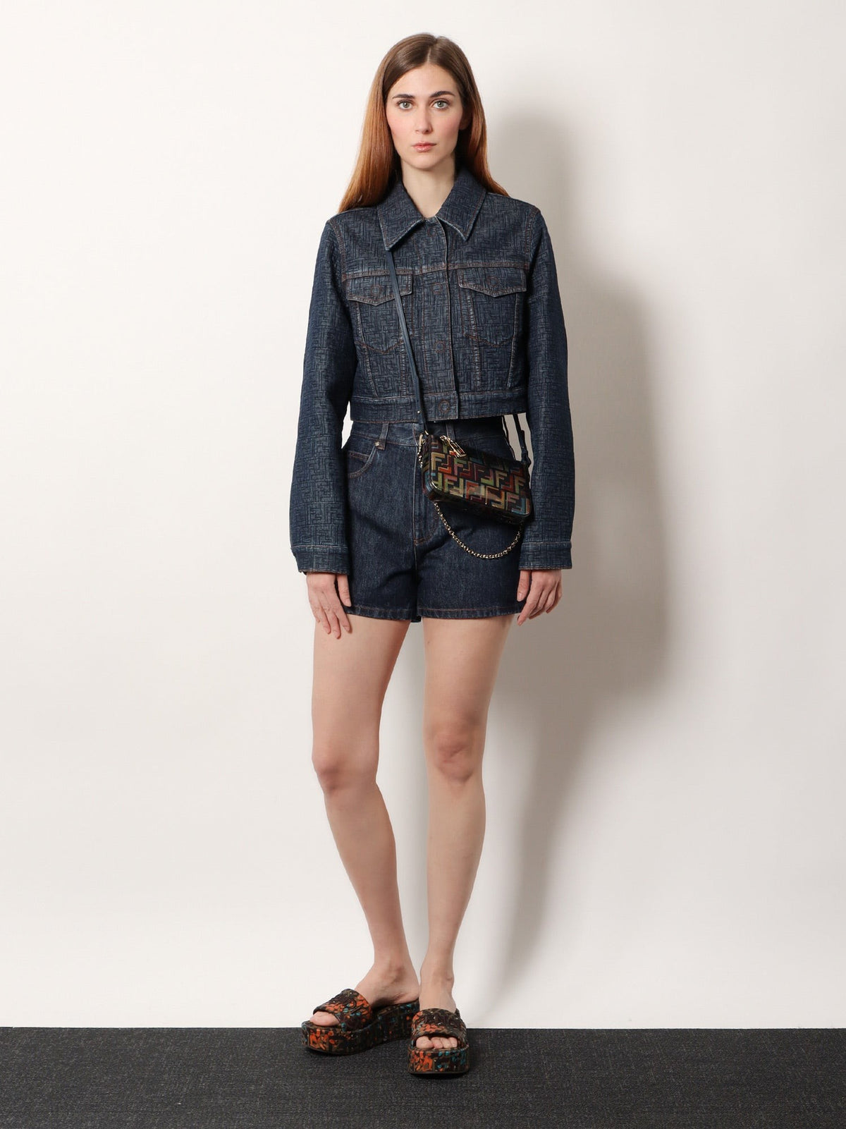 Fendi Women's FF Denim Bolero Jacket Blue, view 2