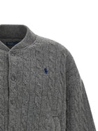 Polo Ralph Lauren Padded Knit Braided Bomber Jacket Grey, view 3