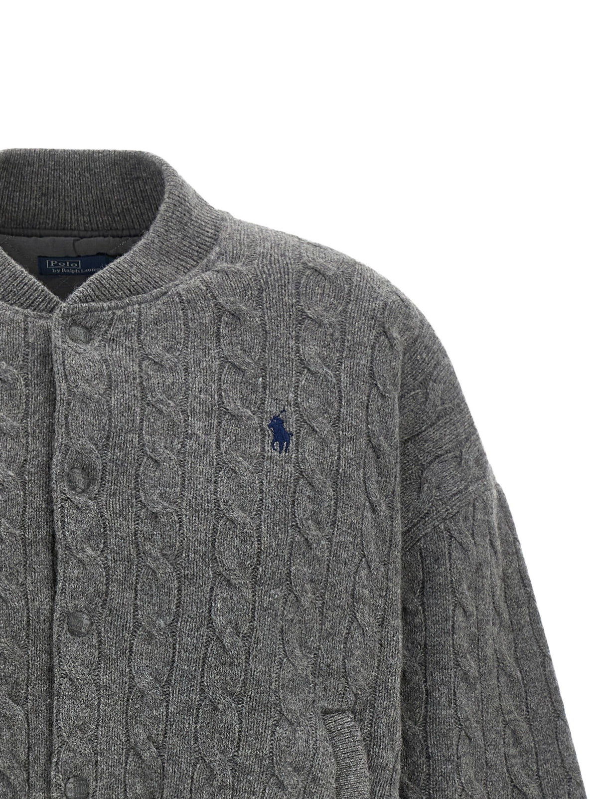 Polo Ralph Lauren Padded Knit Braided Bomber Jacket Grey, view 3