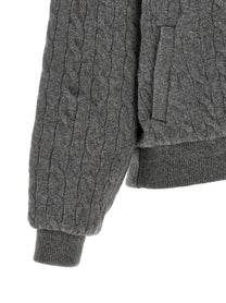 Polo Ralph Lauren Padded Knit Braided Bomber Jacket Grey
