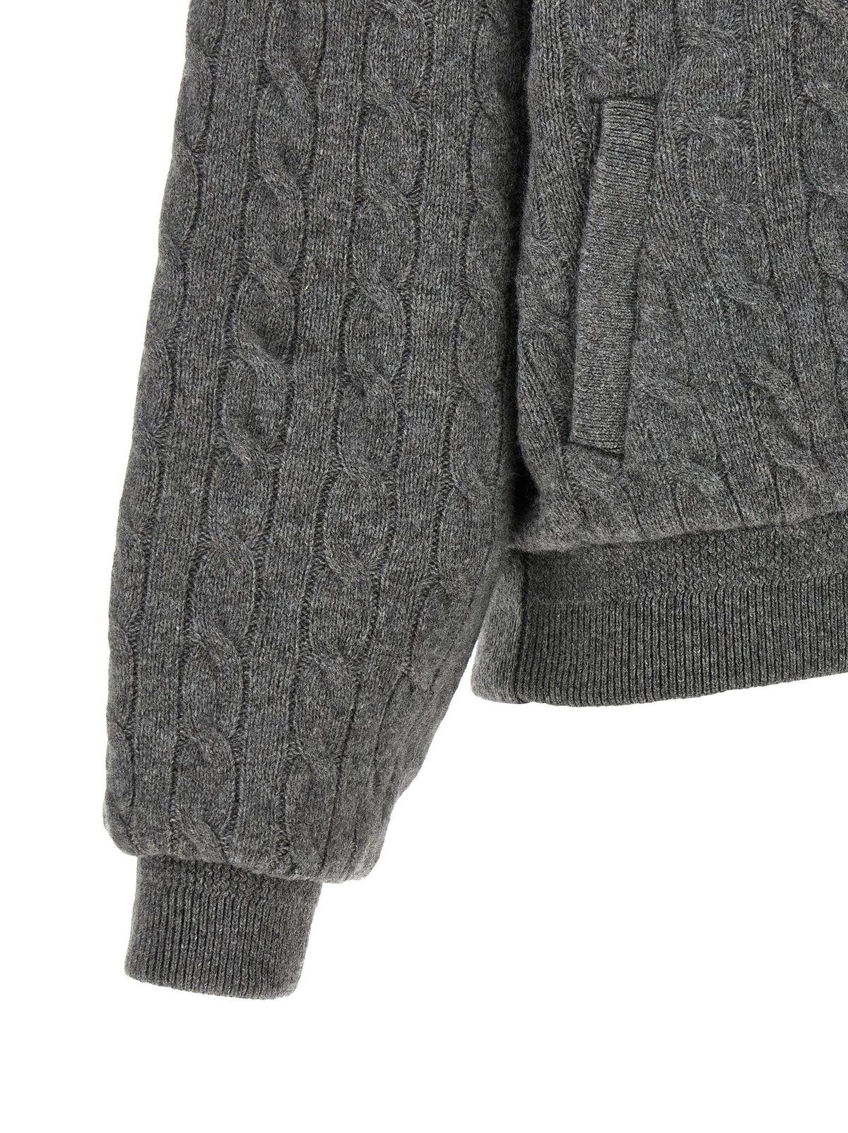 Polo Ralph Lauren Padded Knit Braided Bomber Jacket Grey, view 4