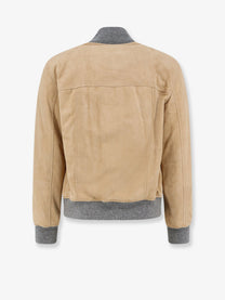 Brunello Cucinelli Men's Padded Suede Jacket Beige