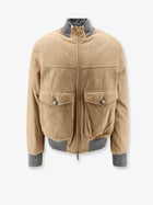 Brunello Cucinelli Men's Padded Suede Jacket Beige