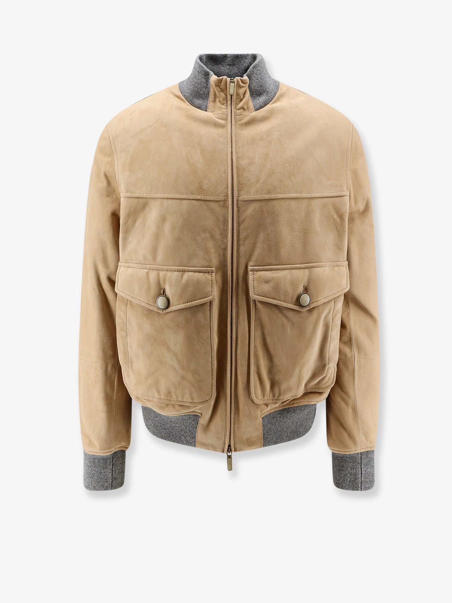 Brunello Cucinelli Men's Padded Suede Jacket Beige