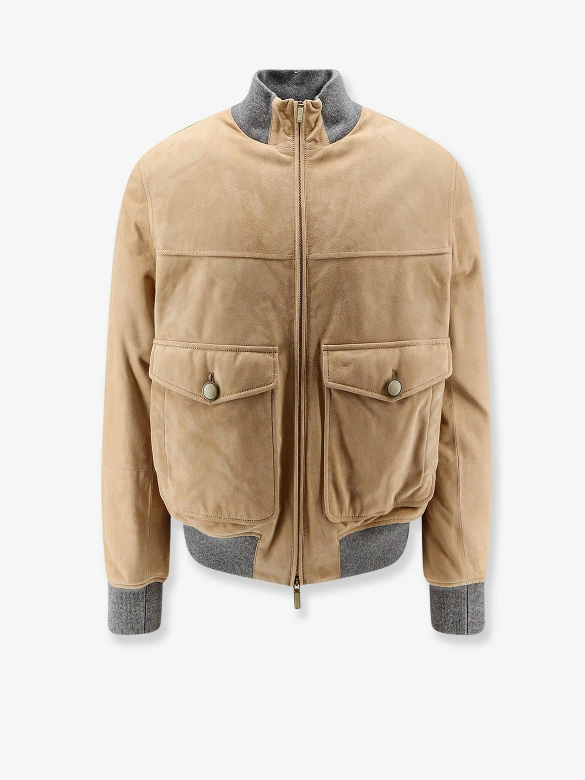 Brunello Cucinelli Men's Padded Suede Jacket Beige