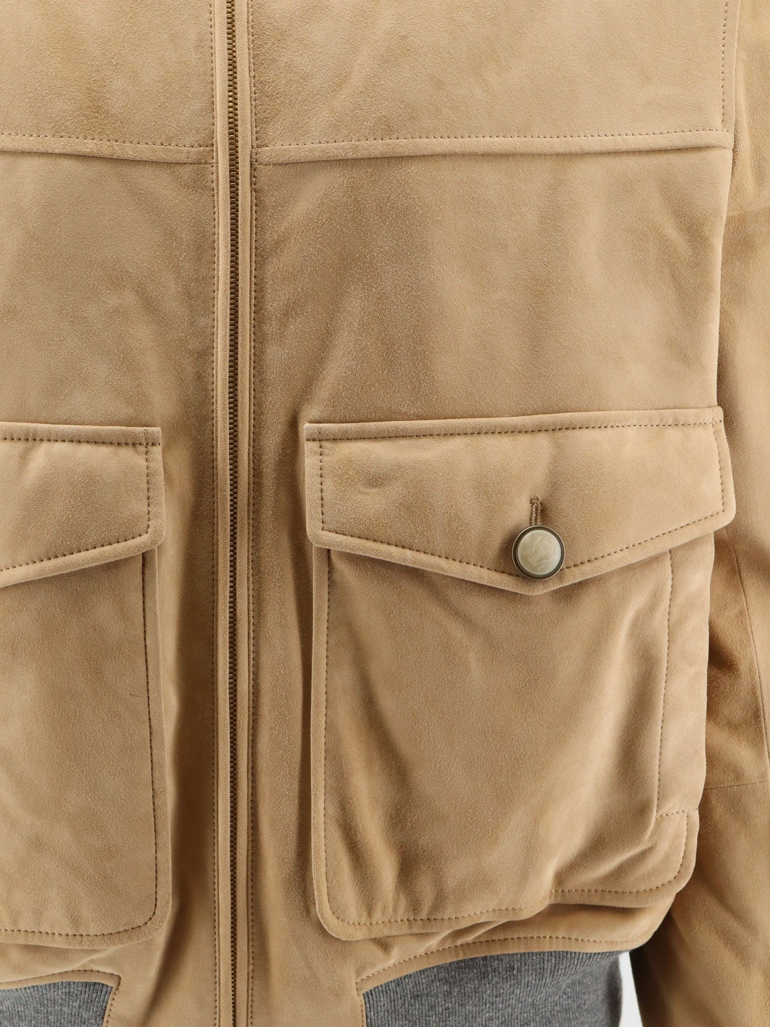 Brunello Cucinelli Men's Padded Suede Jacket Beige