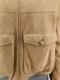 Brunello Cucinelli Men's Padded Suede Jacket Beige