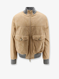 Brunello Cucinelli Men's Padded Suede Jacket Beige