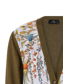 ETRO Paisley Silk Insert Cardigan Green