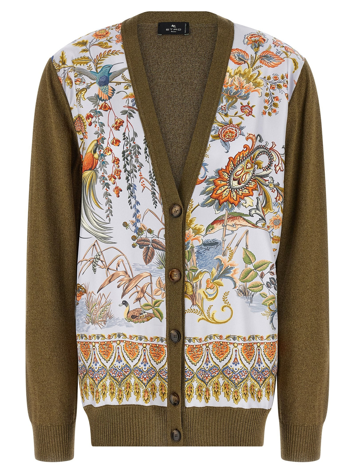 ETRO Paisley Silk Insert Cardigan Green