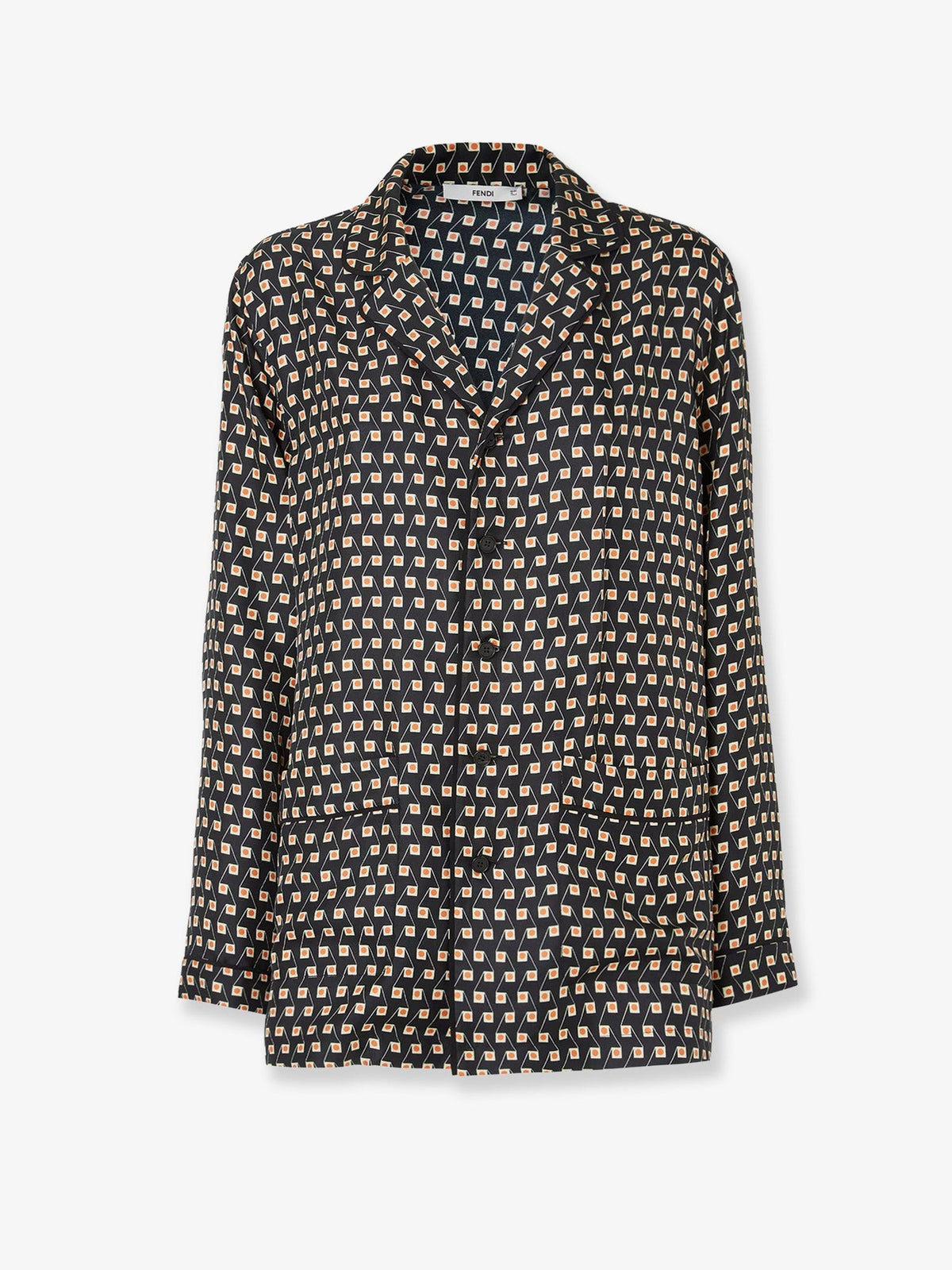 Fendi Women's Pajamas Printed Silk Shirt Black