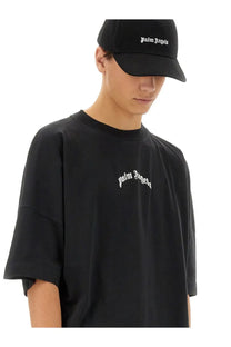 Black palm angels men’s baseball cap featuring a white embroidered logo in cotton material