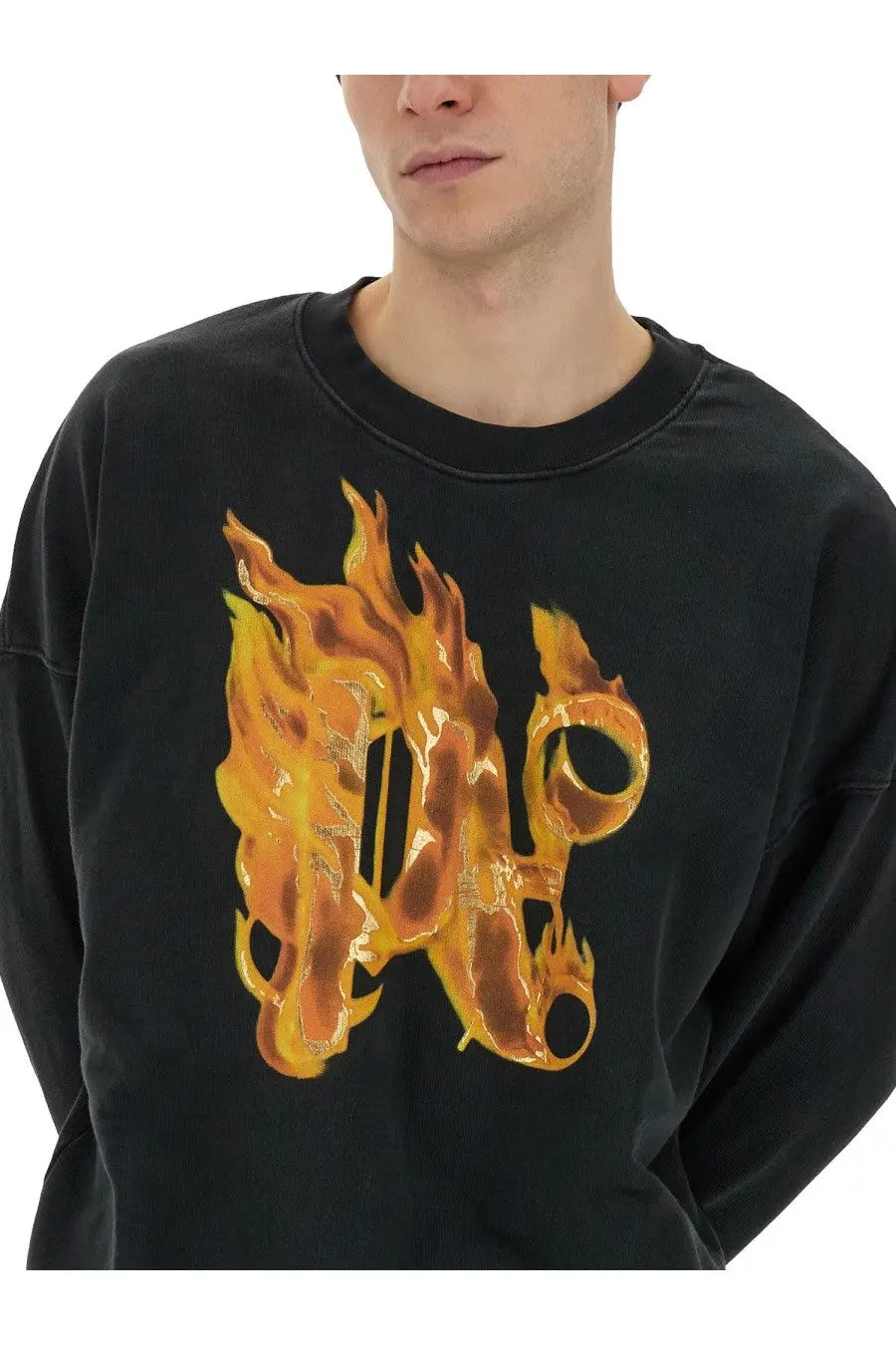 Palm Angels Men's Burning Monogram Print Sweatshirt Black, view 4