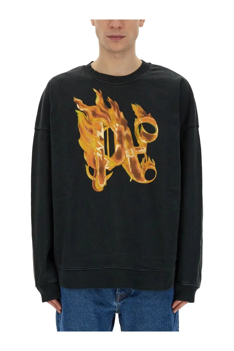 Palm Angels Men's Burning Monogram Print Sweatshirt Black