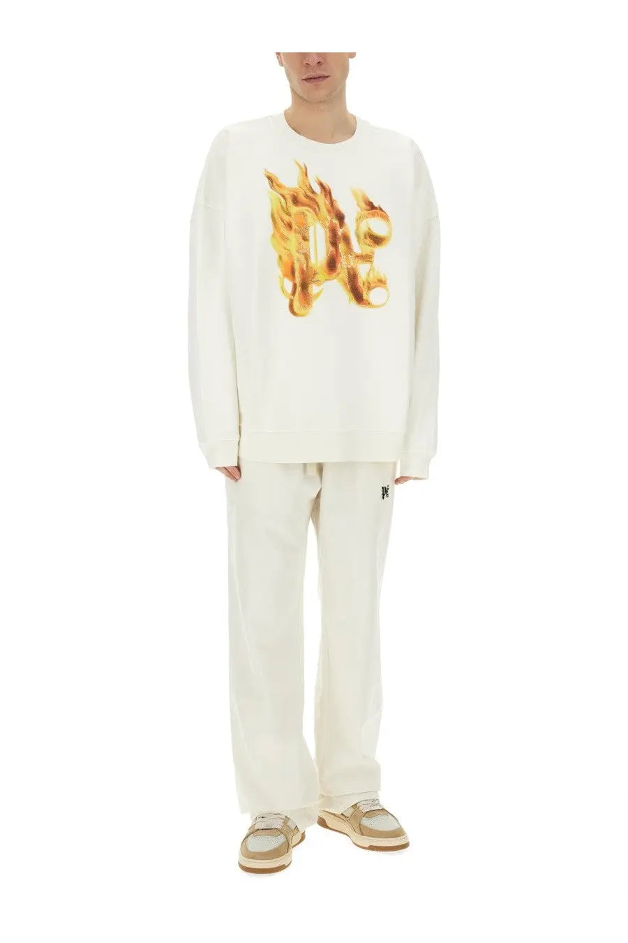 Palm Angels Men's Burning Monogram Print Sweatshirt White, view 2