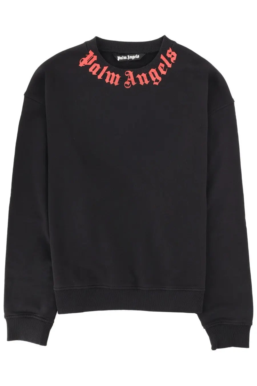 Palm angels men’s felpa con black sweatshirt with red embroidered logo across the neckline