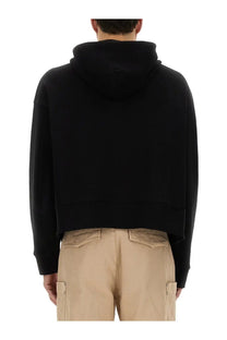 Palm Angels men’s black cropped hoodie with soft relaxed fit and subtle brand logo on the back side