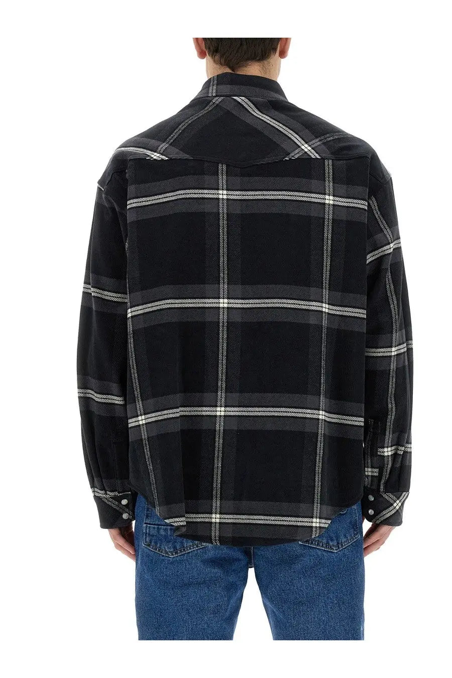 Palm Angels men’s monogram shirt grey black and white plaid flannel with classic slightly oversized fit