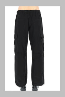 Palm Angels men’s pantalone cargo curved black pants with elastic waistband and multiple pockets in black fabric